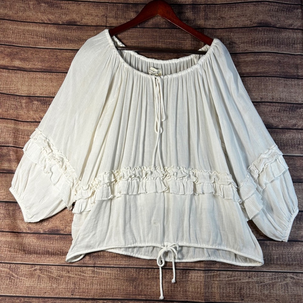 Denim & Supply Ralph Lauren Cream Ruffle Peasant Blouse Boho Gauze Top Large